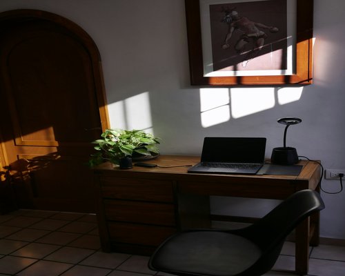 Espacio de trabajo en casa organizado y con luz suave